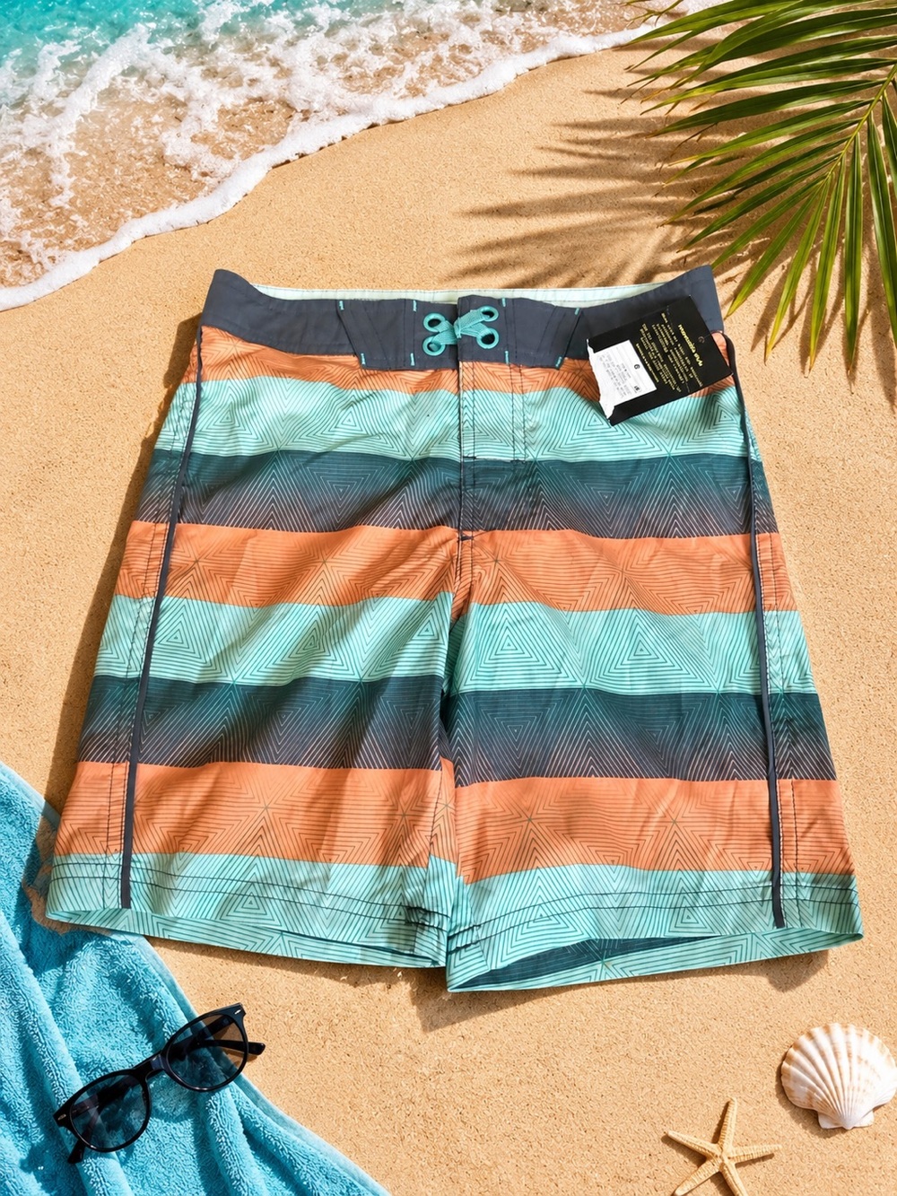 Striped Aqua and Coral Board Shorts